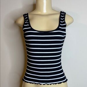 Liz & Sara Black & White Striped Ribbed Tank Top - Women Size M